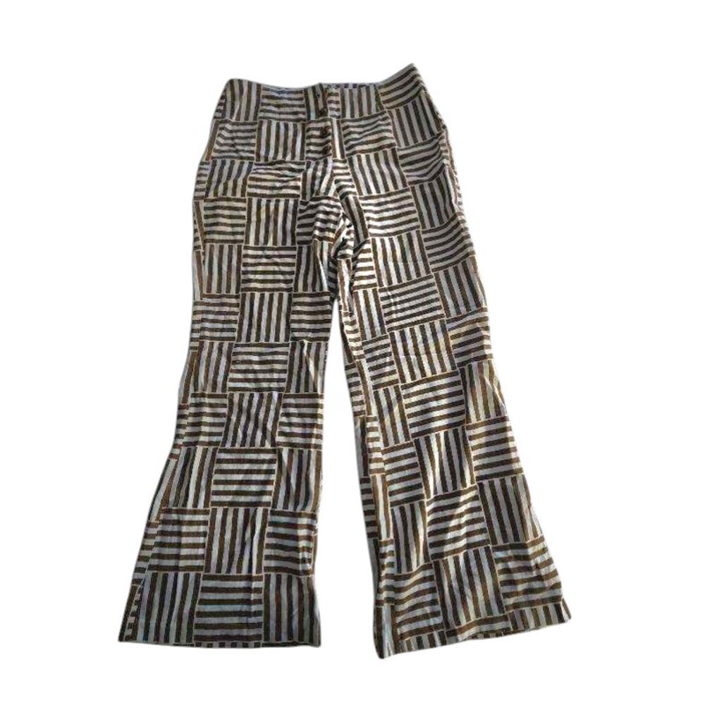 Versona wide leg pants size 12 casual comfy‎ brown white Geometric pattern linen